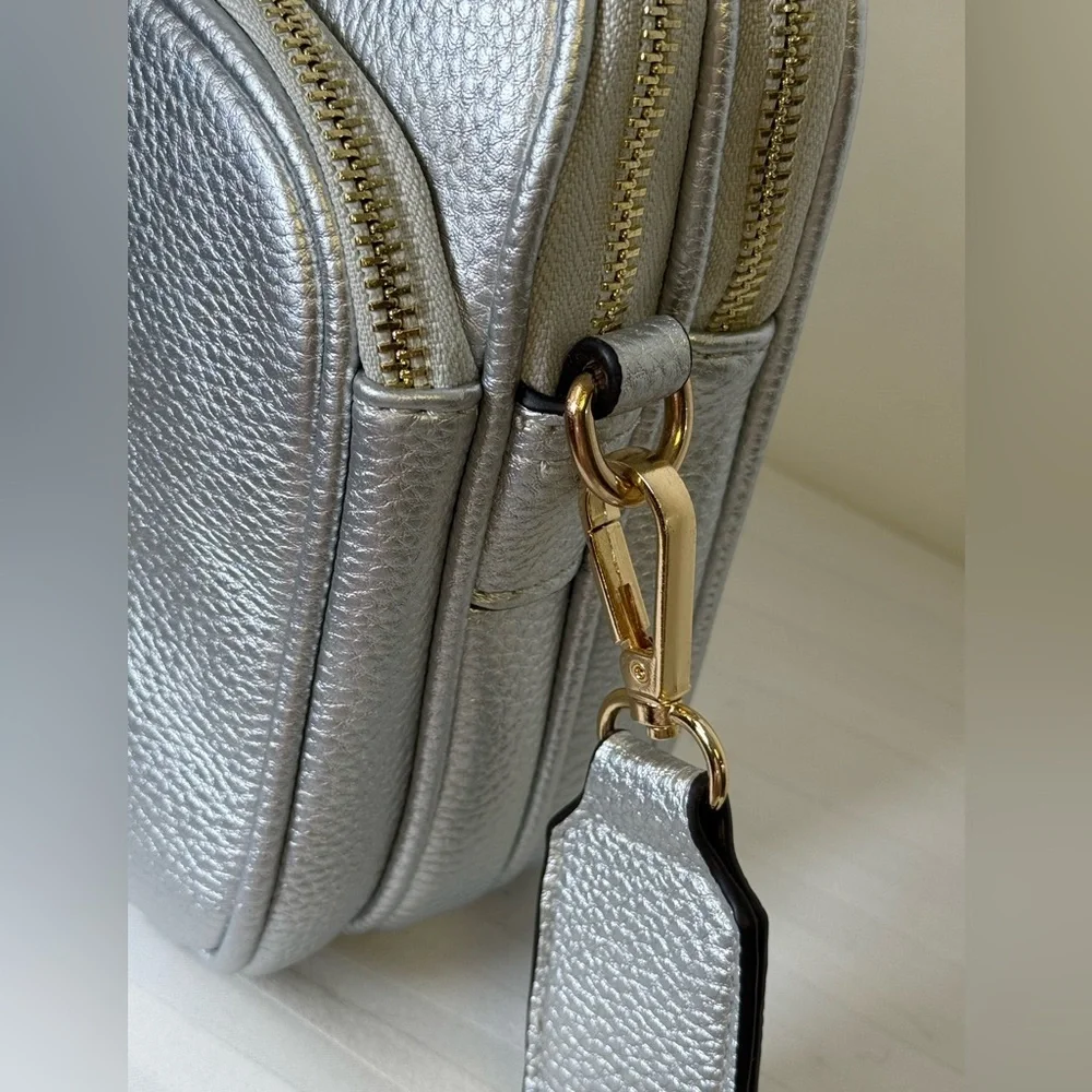 NEW Mali + Lili ‘Josephine’ Silver Vegan Leather Crossbody Bag Goldtone Hardware